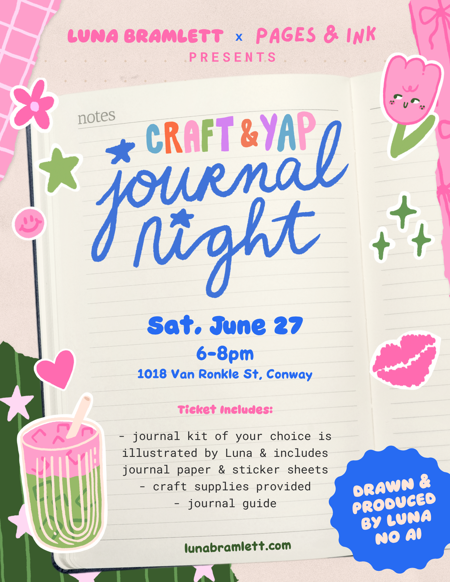 Craft and Yap Journal Night - June 27 at 6-8 pm at Pages and Ink Bookshop