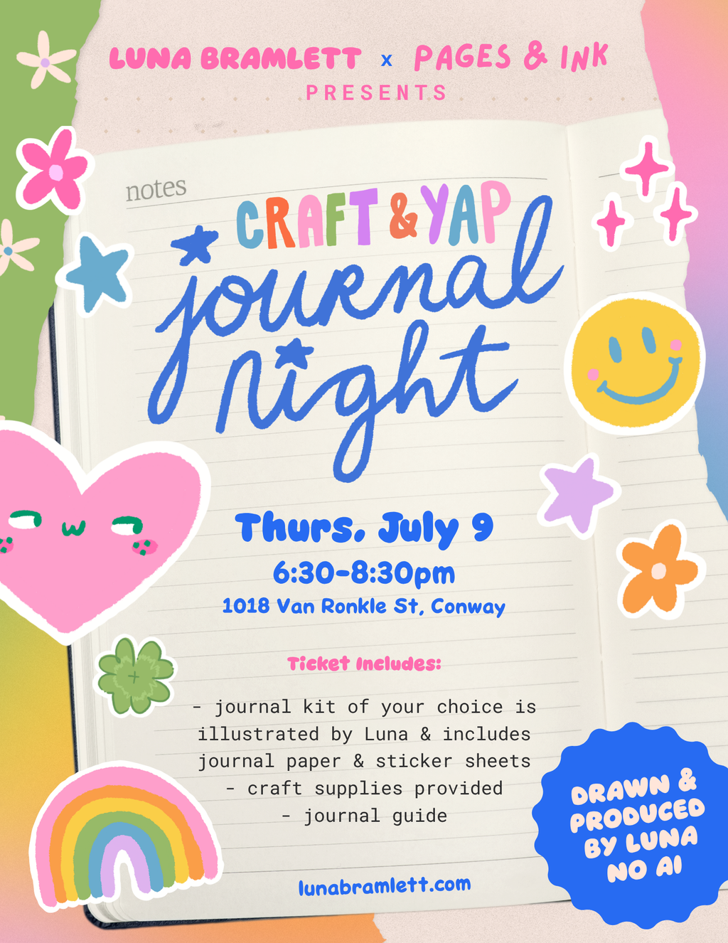 Craft and Yap Journal Night - July 9th at 6:30-8:30 pm at Pages and Ink Bookshop