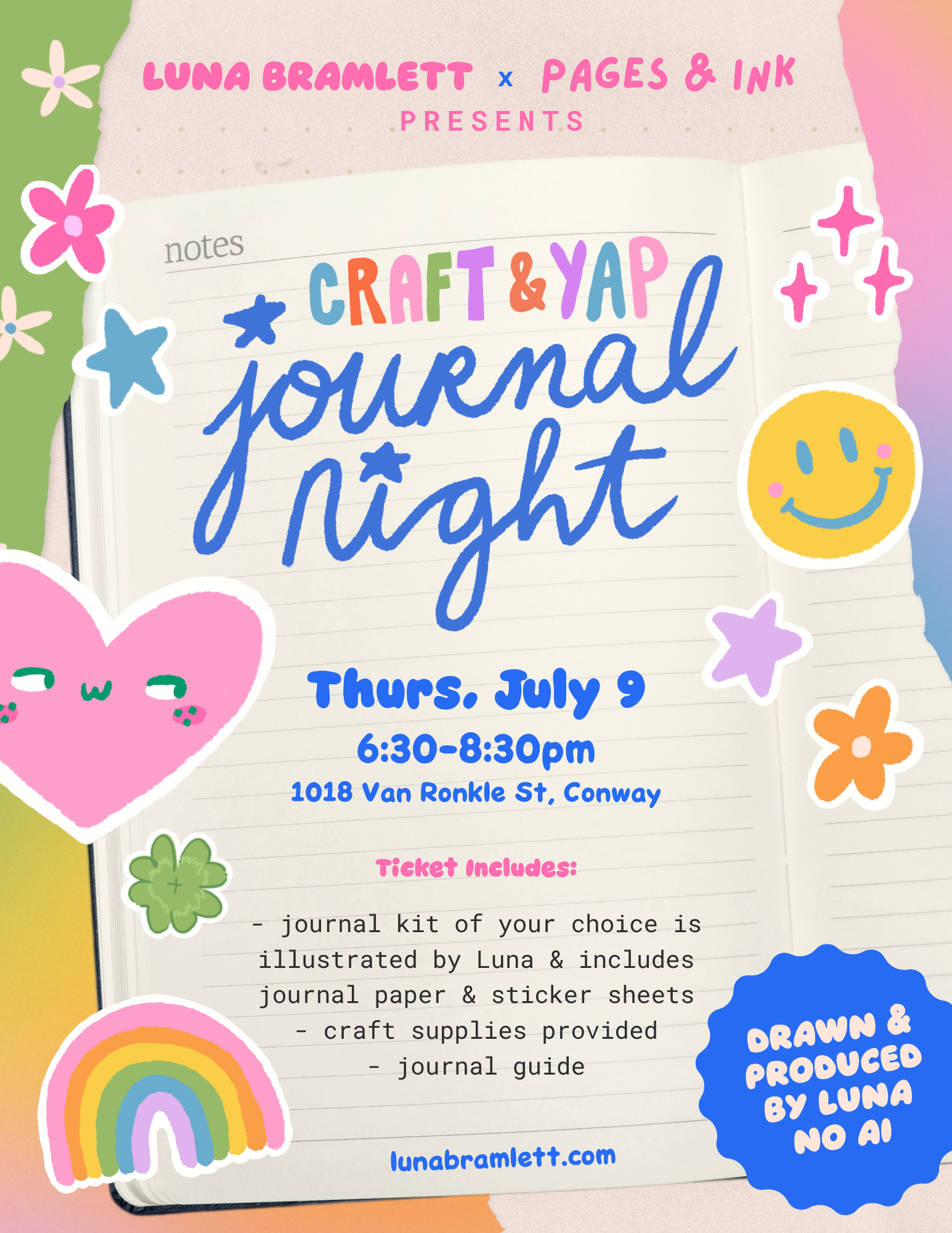 Craft and Yap Journal Night - July 9th at 6:30-8:30 pm at Pages and Ink Bookshop