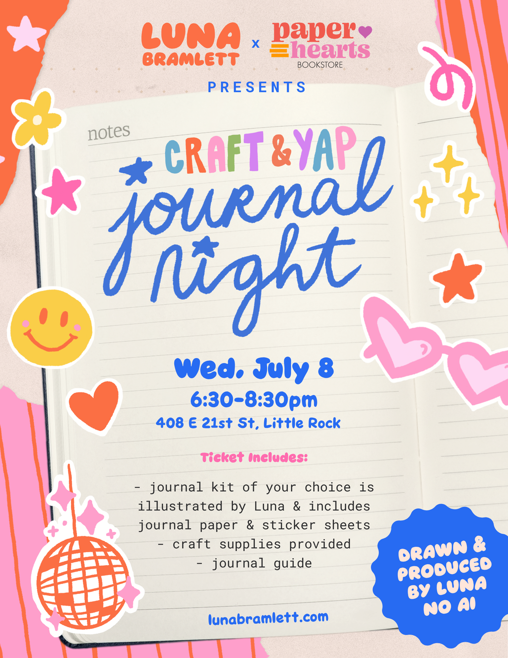 Craft and Yap Journal Night - July 8 at 6:30-8:30 pm at Paper Hearts Bookstore