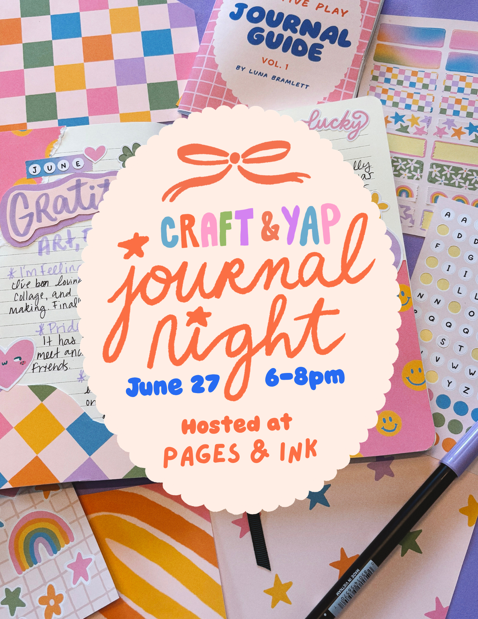 Craft and Yap Journal Night - June 27 at 6-8 pm at Pages and Ink Bookshop