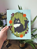 Fluffy Tuxedo Cat Floral Print