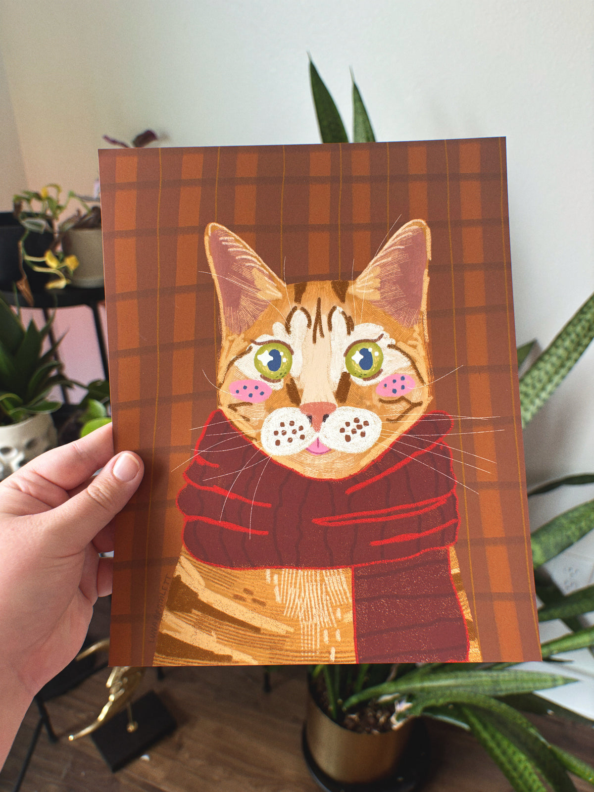 Cozy Orange Cat in a Scarf Fall Art Print