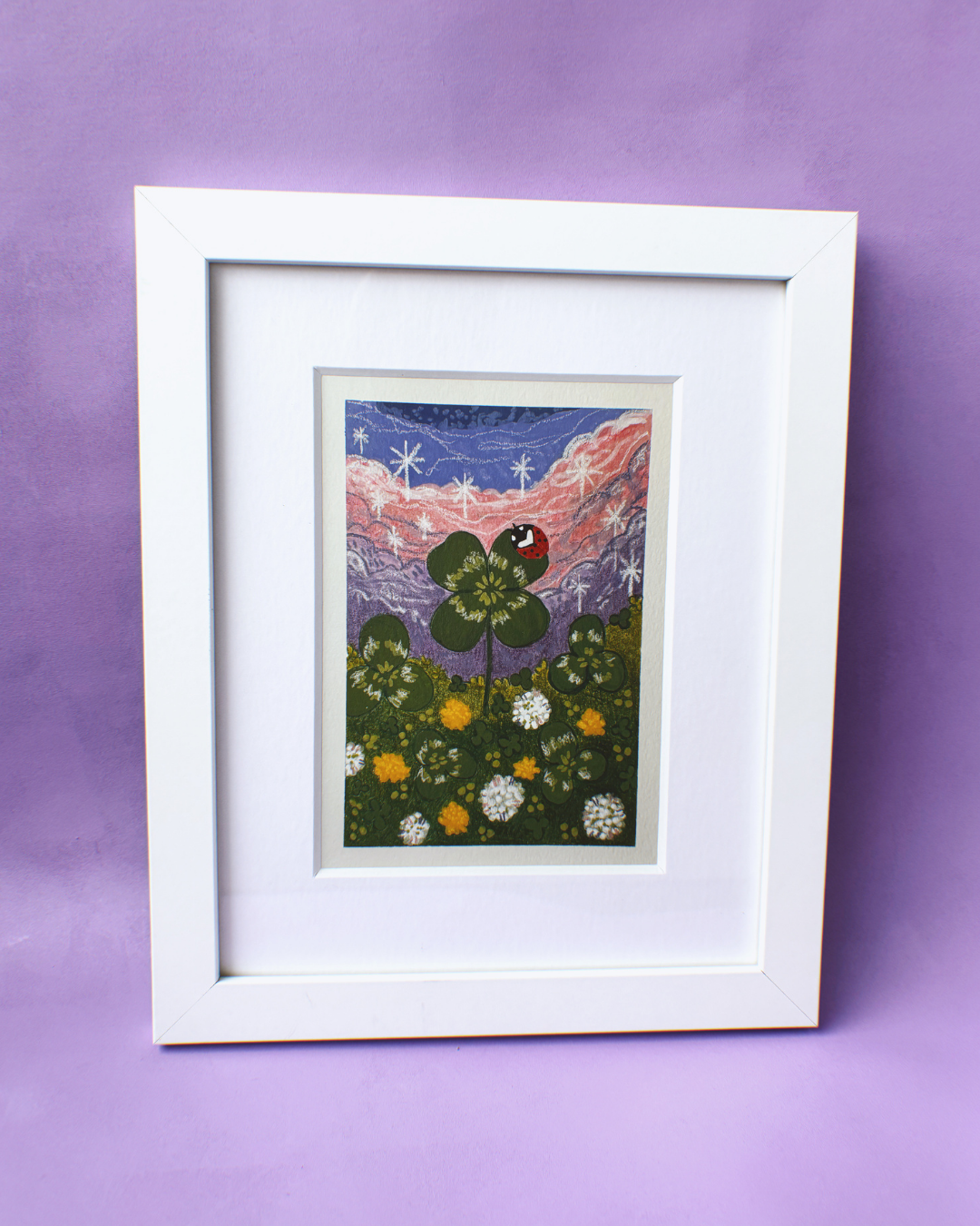 Where Luck Grows Wild - Ladybug on a 4-leaf clover Art Print
